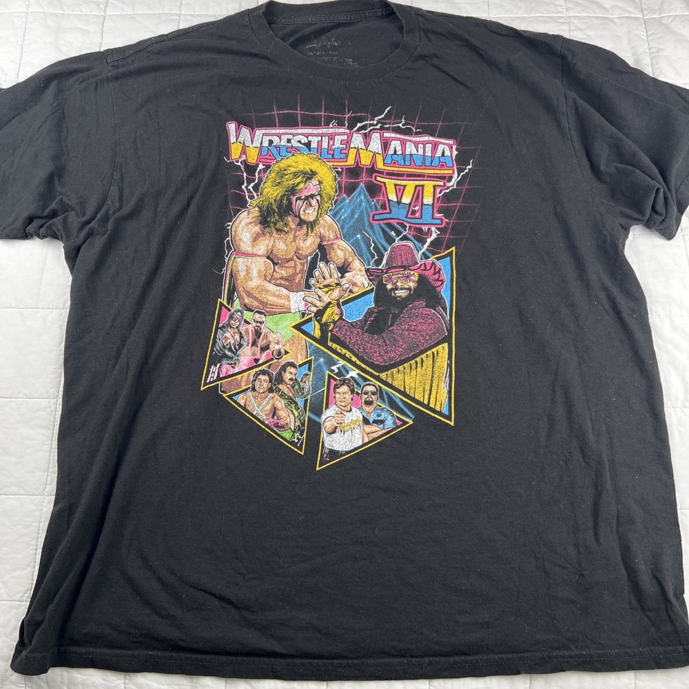 VTG WrestleMania VI T Shirt The Ultimate Warrior Macho Man Randy Savage XL Black